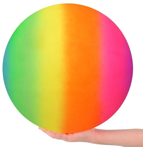 Navoys Soft Neon Rainbow Ball - 45cm Large Rubber Playground Football, Multi-Sensory Playtime Experience, Beach Ball, Outdoor Fun, Garden Games, Easy to Inflate