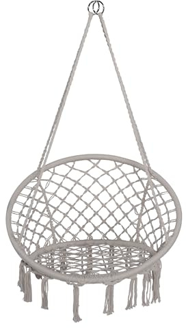 TIENDA EURASIA – Silla Colgante Exterior | Material Tejido de Cuerda Macarmé de Algodón Hilado Suave | 2 Ganchos de Metal | Color Gris Claro | Asiento Ancho de Encaje | 80x40cm