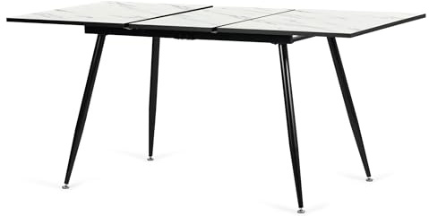 FurnitureR Tavolo da pranzo allungabile L-120-160 cm per 6-8 persone, design elegante, piano in marmo bianco MDF con gambe in metallo, versatile e minimalista, tavolo da cucina