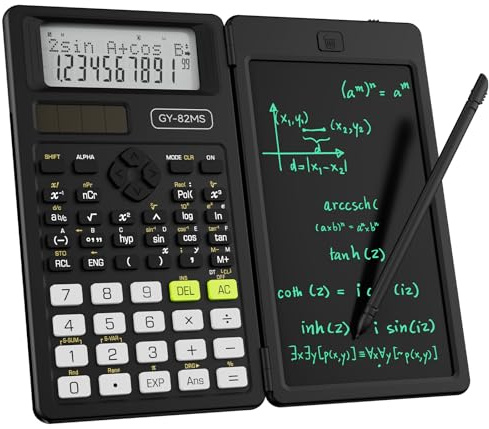 ROATEE Office 82 MS Wissenschaftlicher Taschenrechner mit Notizblock - 16,5 cm Faltbarer Taschenrechner mit Schreibtablett für Schüler - Schwarz