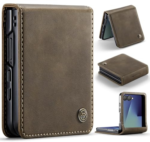 Phernykas Handyhülle für Samsung Galaxy Z Flip 7 Hülle, Premium Leder Schutzhülle Flip Case Stoßfeste Galaxy Z Flip 7 Cover (Nützlich Nicht für Z FLIP 7 FE) (Kaffee)