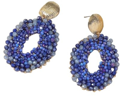 Bohemia Statement Bunte Tropfen Ohrringe, Handgefertigt, Ovale Scheiben Ohrstecker Aus Rocailles Perlen, Boho Perlenschmuck für Frauen und Mädchen