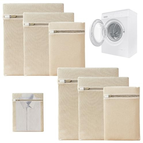 6 Pièces Filet a Linge Machine a Laver, en Coton Épais avec Fermeture Éclair, Petites, Moyennes et Grandes Tailles, Réutilisable et Durable, pour les VêTements, le Linge de Lit et les Pantalons