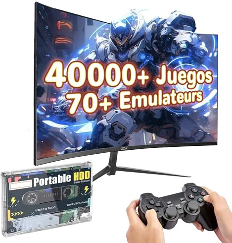 320 GB Disco Duro Externo portátil de, Unidad Retro, 40000+ Juegos,70+ emuladores,Disco Duro para Juegos, Consola de Juegos Retro Batocera 38 para Ordenador portátil/PC/Windows,Plug&Play (sin Mando)