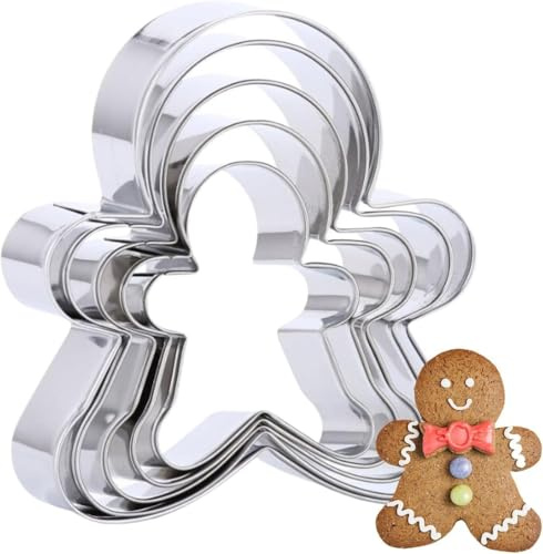 VELOKOVA Set di 5 formine per biscotti a forma di omino di pan di zenzero, in acciaio inox, per biscotti natalizi, fondente, biscotti, lavabili in lavastoviglie, di qualità professionale, dimensioni
