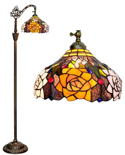 BOTOWI Tiffany-Stil Stehlampe Buntglas Rose Bogenlampe 12X18X63 Zoll Schwanenhals verstellbare Ecke stehende Leseleuchte Dekor Schlafzimmer Wohnzimmer,Orange