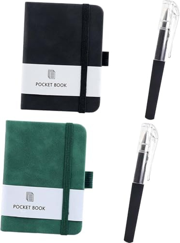 KALUROIL Notizbuch A7 2 Stück Mini Notizblock mit 200 Seiten und Stift, Pocket Notizbuch Klein Hardcover 8x11 cm für Büro Schule Reisen Männer Frauen Alltag Grau