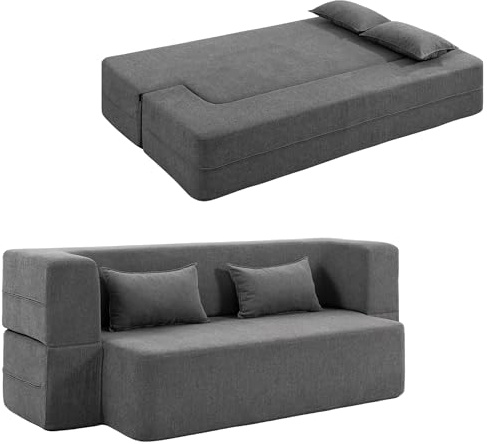 HOMCOM 2-Sitzer-Schlafsofa Bodensofa mit Breiten Armlehnen 2 Kissen Grau