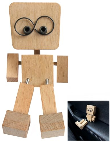 Vicloon Wackelnder Holzmann, Auto Zubehör Innenraum, Wackelfigur Auto Holzfiguren mit magnetischen Gläser, Schüttelnde Holzmann Figur für Armaturenbrett Autozubehör Schreibtisch Dekoration