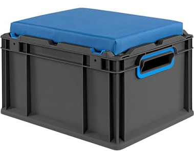 PROREGAL Eurobox NextGen Seat Box Blau | HxBxT 26,5x30x40cm | 20 Liter | Griffe offen | Schwarz | Eurobehälter, Sitzbox, Transportbox, Transportbehälter, Stapelbehälter