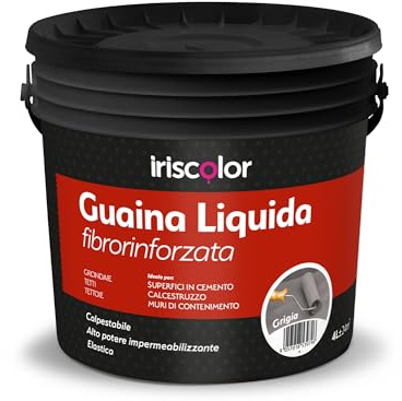 IRIS COLOR Guaina Liquida impermeabilizzante Terrazzi Grigia 4 LT Fibrorinforzata e Calpestabile Sigillante Professionale Per Balconi Sigillante Impermeabile Trasparente Anti-Infiltrazioni e Raggi UV