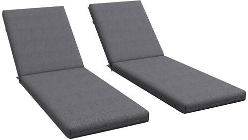 Outsunny Set 2 Cuscini per Sedie da Esterno con Lacci di Fissaggio, Cuscini da Esterno Imbottito in Cotone, per Sdraio Prendisole Giardino, 190.5x58.4x7 cm, UV50+, Grigio