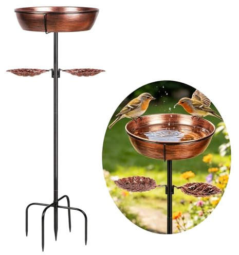 35In Vogeltränke Stehend, Vintage Metall Vogelbad & Vogelfutterspender für Garten, Winterfeste mit Stabiler 5-Zinken-Basis, Frostsichere Groß für Hof und Rasen Dekoration (Antike Bronze)