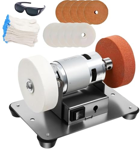 Mini smerigliatrice da banco con 20 mole, velocità 3000-6000 giri/min, doppia mola con 7 marce velocità, per gioielli, metallo, legno, giada, trapani