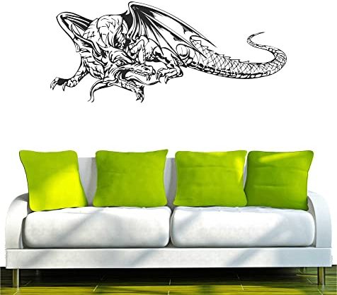 INDIGOS UG - Wandtattoo Wohnzimmer - Wandaufkleber Drachen Skelett 120x52cm, schwarz w452 Drachen - Aufkleber Kinderzimmer Schlafzimmer Küche Badezimmer Büro Dekoration