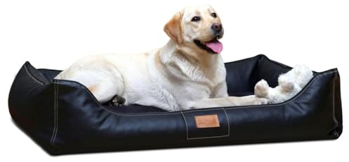 tierlando® Orthopädisches Hundebett Maddox Easy CLEAN aus pflegeleichtem Kunstleder mit Visco-Matratze für gesunden Schlafkomfort bei Gelenkproblemen Größe: 120x85cm | Farbe: 03 Schwarz