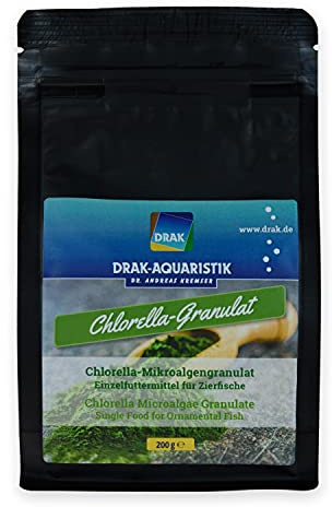 DRAK-Aquaristik Einzelfuttermittel Zierfische Chlorella-Mikroalgen-Granulat im Standbodenbeutel 200 g