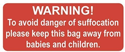 200 Warning Of Suffocation Safety Stickers / Ideal For Grip Seal & Polythene Bags / Labels / Bright Red / 20 x 50mm / Permanent Adhesive