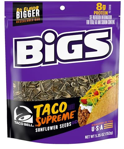 BIGS Sunflower Seeds, Taco Bell Taco Supreme Flavor, 5.35 oz. (Pack of 12)
