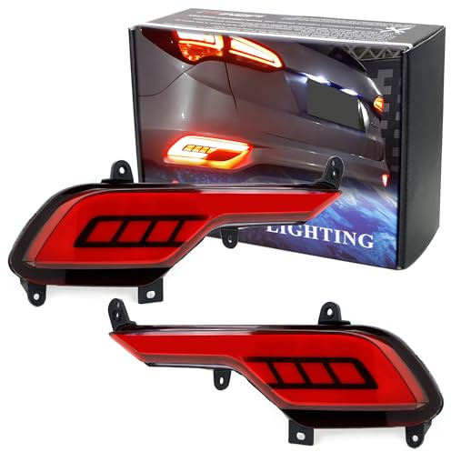 iJDMTOY JSR Style Red Lens LED Bumper Reflector Lights Compatible With 2017-18 Hyundai Santa Fe Sport, Function as Tail, Brake & Rear Fog Lamps