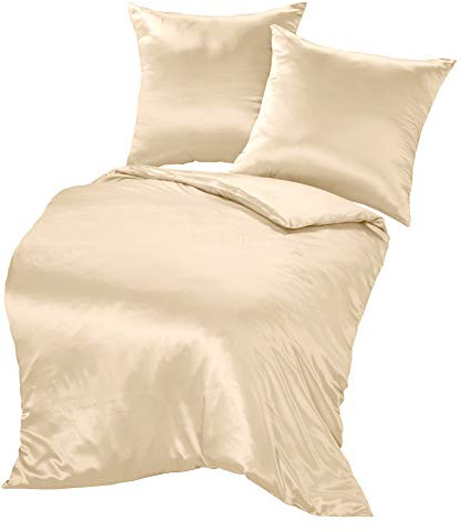 THXSILK Seidenbettwäsche Set 3 teilig, Bettbezug 200 x 200 cm und 2 Kissenbezüge 80 x 80 cm, Hypoallergen 19 Momme Maulbeerseide Bettwäsche, Ultra Weich und Glatt, Champagner
