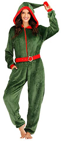 EraSpooky Women Christmas Elf Costume Onesie for Adult