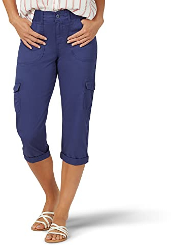 Lee Austyn Pantacourt Cargo avec Taille en Tricot pour Femme, Coupe décontractée, Bleu Clair, 40
