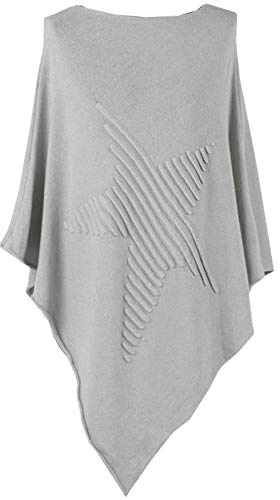 Ladies Italian Knitted Lagenlook Star Poncho Womens Ribbed Star Asymmetric Hem (Silver Grey, one Size fit to (10-20))