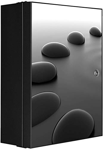 banjado Medizinschrank abschliessbar mit Motiv Schwarze Steine 35x46x15cm - großer Arzneischrank für die Hausapotheke - Medikamentenschrank aus Metall zur Medikamenten Aufbewahrung