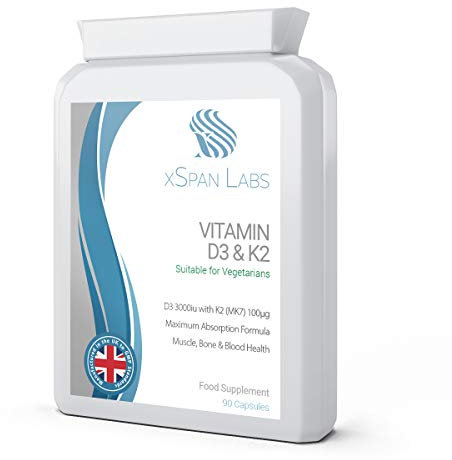 Vitamin D 3,000 IU & Vitamin K2 100ug MK7 Vegetarian Capsules - 90-Day Supply of Vitamin D3 Supplement Source of Cholecalciferol – Exclusively Manufactured in The UK for Maximum Absorption
