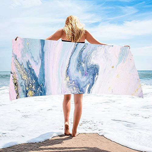 Treer Microfaser Strandtuch, Rechteckig Sunscreen Badetuch Praktische Strandlaken Handtuch Campingdecke Yoga Sporthandtuch für Fitness Sauna Strand Pool (75x150cm,Rosa Marmor)