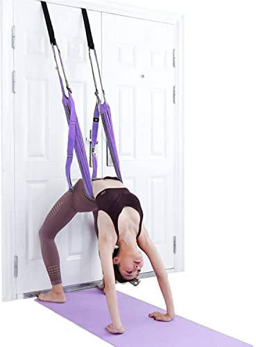 Yoga Stretching Strap, Adjustable Height Leg Stretcher Waist Back Stretch Band, Exercises Door Flexibility Tensile Trainer for Rehab Pilates Dance Splits (Purple)