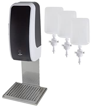 Blanc HYGIENIC Desinfektionsspender Cosmos – Spender mit Sensor, Tischständer und 3 x 1 Liter Desinfektionsmittel, ergiebige Händedesinfektion für ca. 3000 Anwendungen, Schwarz und Weiß
