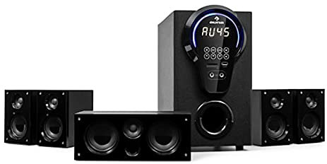 auna Areal 525 DG 5.1-Channel Surround System, Home Cinema System, Power: 125 Watts RMS, 5.25â€ Subwoofer, 4 x Satellites, 1 x Centre, Bluetooth Function, USB/SD Port, AUX Input, Black