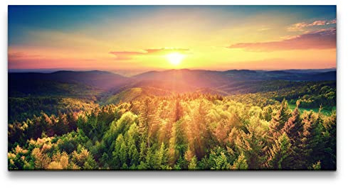 Paul Sinus Leinwandbild 120x60cm Berge Wälder Sonnenuntergang Wunderschön Natur Harmonie