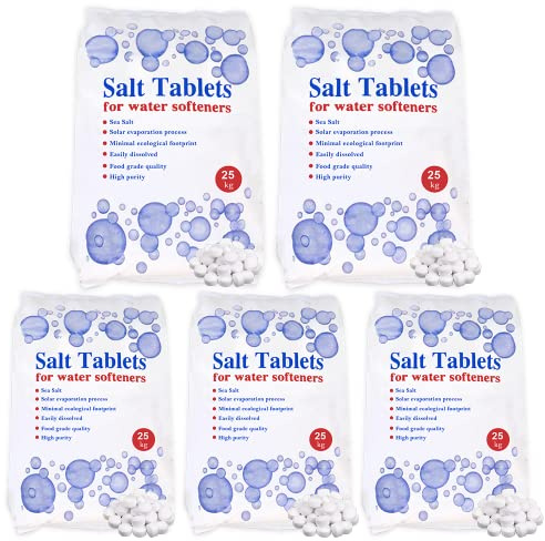 HSD 25 kg Salt Tablets, water softener tablets 25kg, Food Grade, Compatible to All Water Softener Machines, salt tablet water softener, 100% Genuine British Salt Tablet (5 Bags, 25 KG)