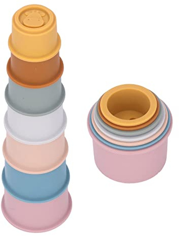 Bnineteenteam Silikon Stapelbecher, 7 x 7 x 7cm, Tier Farbige Kinder Stapelbecher Mini Spielzeug Baby Spritzbad Spielzeug, 7 St¨¹ck/Set(Stapelbecher Early Education yizhi Toy f¨¹r Tiere)