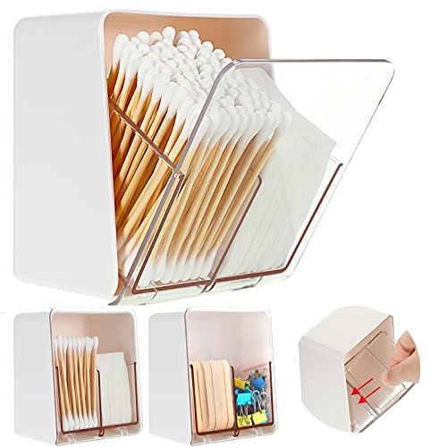 Sieral 2 Pcs Cotton Ball Holder Canisters for Cotton Swab/Pad/Ball Floss Dispenser Container Box with 2 Compartments Bathroom Storage Organizer with Clear Lid for Round Pads Makeup, White