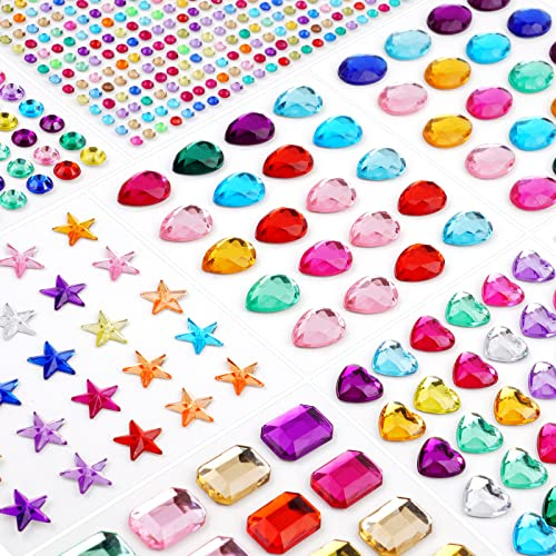 Vicloon Strass Autocollants,900+Strass Auto-Adhésifs Strass Autocollant Diamant Gem Cristal Acrylique pour Visage Maquillage Ongles DIY Décoration