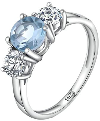 Homxi Verlobungsring Damen Silber 925,Engagement Trauringe 4 Zinken mit Rund 6.5x6.5MM Zirkonia Blau Silber Damenring Verlobungsring Gr 56 (17.8)