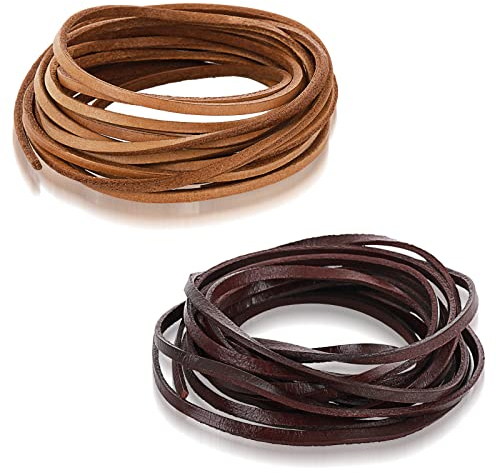 Abeillo -540544_1 2 rotoli di cordino piatto in vera pelle da 3 mm, strisce naturali, corde per gioielli per braccialetti intrecciati in pizzo, collane, sacchetti per coltelli (0,11 x 0,07 118 pollici