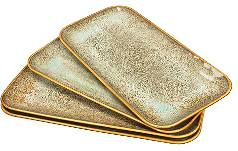 YA JU Set di 4 piatti in ceramica, piatti principali per bistecca, pane, risotto, pasta, antipasto, microonde, forno e lavastoviglie, antigraffio (piatto piano rettangolare marrone)