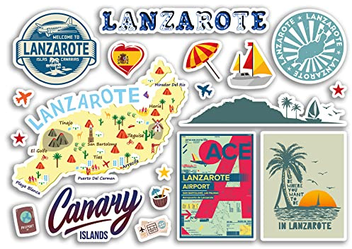 A5 Aufkleberbogen Lanzarote Sehenswürdigkeiten Vinyl Aufkleber – Spanien Spanische Sommer Kunst Insel Karte Stempel Stadt Reisen Urlaub Kultur Ästhetik #79584