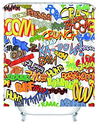 Whoiy Duschvorhang 180X200 Ums Eck, Duschrollo Um Die Ecke Polyester Duschvorhänge Briefe Bunt für Outdoor Hotel