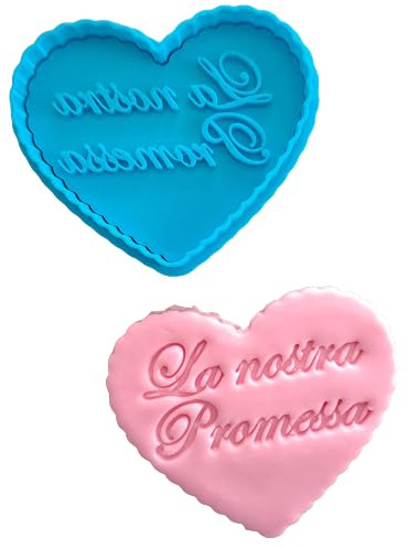 Tagliabiscotti.it - Cuore con scritta La Nostra Promessa - Matrimonio - Fidanzamento - Sposi - San Valentino - Cookies Cutter - Formina per Biscotti e PDZ - Stampo + Cutter - 8cm x 7cm x 1cm