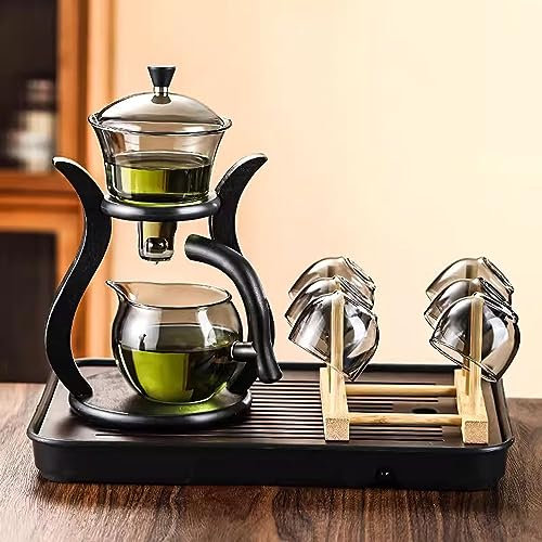 BBAUER Juego de Tazas de Cafe Tetera Hierro Fundido Máquina de té de succión magnética para el hogar para Personas perezosas, Juego de té de Kung Fu Completamente automático(Color:E,Size:)