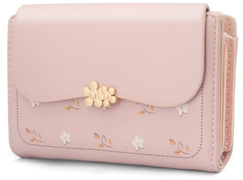 REETEE Geldbörse Klein Damen PU Leder Geldbeutel Damen Klein und im Kurzformat Portemonnaie Viele Fächer, Portmonee mit 10 Kartenfächer und Zipper Münzfach Brieftasche (Rosa)