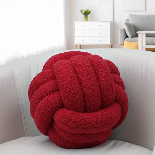 IIQI Knot Pillow Ball, Aesthetic Imitation Plush Knot Ball Pillows Decorative Throw Pillows, Soft Home Decor Handmade Cushion (Red 16,22cm)