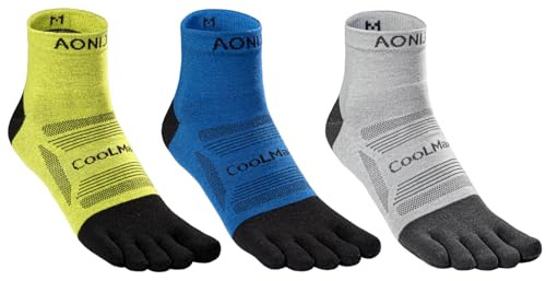 Azarxis Calzini Running Uomo Donna Calze con 5 Dita Traspiranti e Antiscivolo Calze Separate da Caccio Ciclismo Corsa Trail Trekking (B2-3 coppie, M)