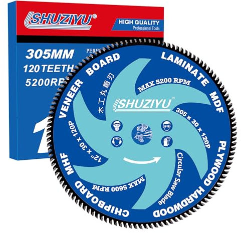 LSHUZIYU, 305mm 120T, Mittelloch 30mm mit 25.4-22.23-20-15.88mm Unterlegscheibe Dünne Schnittfuge 2.2mm. Kreissägeblatt für die Holzbearbeitung, Sägeblatt für Holz.